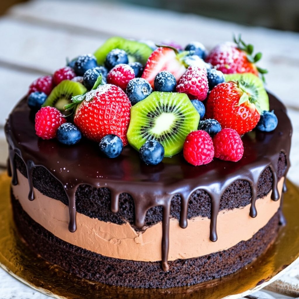 Bolo de chocolate com frutas
