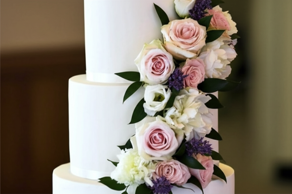 Bolo de casamento com decoração floral